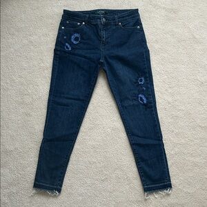 24” Inseam Ralph Lauren Dark Blue Skinny Jeans with Embroidered Flowers - Size 4